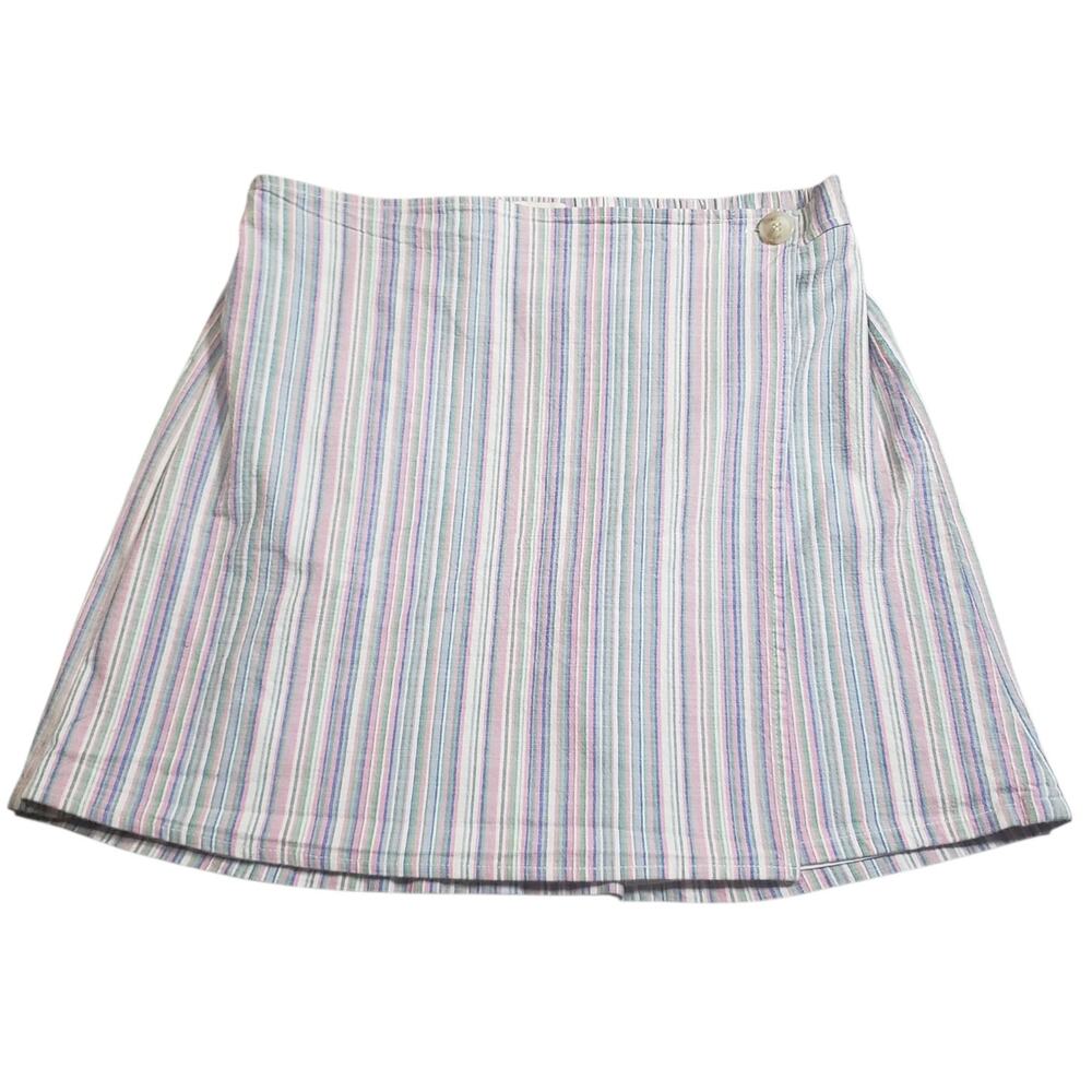 Copper Key Pastel Stripe Mini Skirt M Faux Wrap Cotton Blend Cottagecore Vibes
